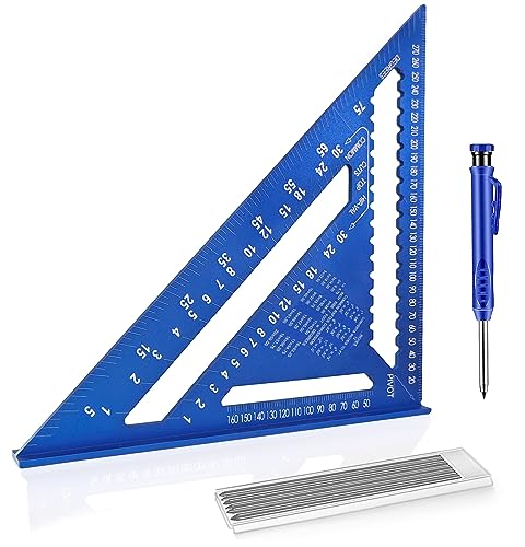 Tendak Zimmermannswinkel - Multifunktional 300 mm Zimmererwinkel Winkelmesser Anschlagwinkel Aluminiumlegierung - Inkl. Zimmermannsbleistift & Bleistiftminen, zum Holzbearbeitung von Tendak