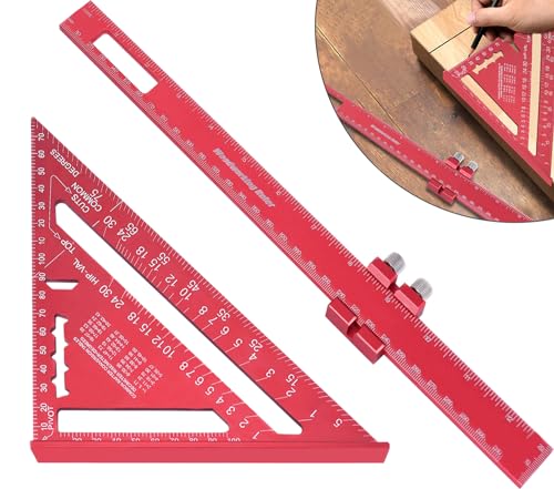 Tendak Zimmermannswinkel Set - 310mm Streichmaß und 180mm Metrisches Dreieckslineal - Winkelmesser Anschlagwinkel Anschlaglineal Kombinationswinkel Lineal aus Aluminiumlegierung für DIY, Holzarbeiten von Tendak