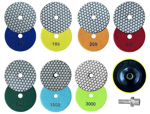 Trockene Diamant Polierscheibe 100mm, Streugut 50-100-200-400-800-1500-3000 Polierscheiben mit M14 Stützteller+Adapter für Granit Stein Beton Marmor - 7 Stücke Trockene Diamant Polierscheibe 100mm, Streugut 50-100-200-400-800-1500-3000 Polierscheiben mit M14 Stützteller+Adapter für Granit Stein Beton Marmor - 7 Stücke von Tendak