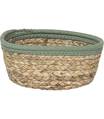 OVALER KORB AUS BAUMWOLLE MIT PFLANZLICHEN STOFFEN 21X16X9 CM - NATÜRLICH GRÜN von Tendance