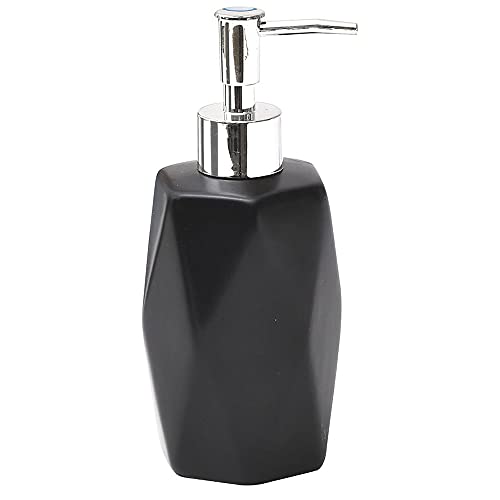 TENDANCE Seifenspender 330 ml aus Steingut mit schwarzem Diamant-Relief, Ø 7,5 x 18 cm von Tendance