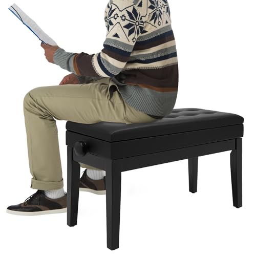 Tenddya Doppelter Klavierhocker, Klavierbank höhenverstellbar mit Stauraum, Piano-Sitzbank mit gepolstertem Kissen für 2 Personen, bis 160kg belastbar von Tenddya
