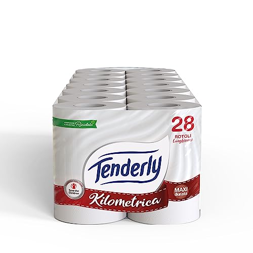 Tenderly Save the Children, 28 Maxi-Rollen Toilettenpapier, 2-lagig, 450* Abrisse, weich und geeignet für empfindliche Haut, hergestellt in Italien, dermatologisch getestet von Tenderly