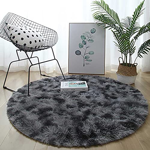 Teppich Rund Teppich Wohnzimmer Hochflor Teppiche Langflor Wohnzimmerteppich für Wohnzimmer Flauschiger Teppich Schlafzimmer Outdoor Carpet(Schwarz grau, 80cm) von Tenekee