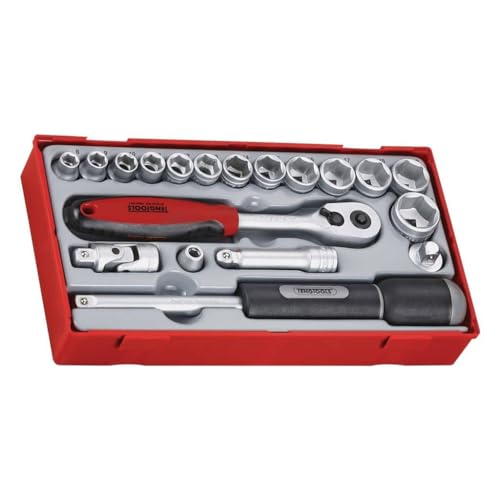 TengTools™ Schweden, kombinierbarer 3/8" Steckschlüsselsatz, metrisch, mit Umschaltknarre, Stecknüssen und drehbarem Freilaufgriff, 19-teilig von Teng Tools