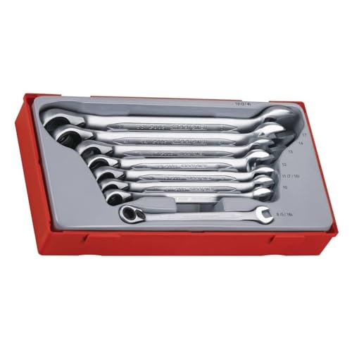 TengTools™ Schweden, metrischer, kombinierbarer 12-kant-Maul-Ringratschenschlüsselsatz mit Umschaltung, 8 mm, 10-14 mm, 17 mm, 19 mm, CrV, 8-teilig von TENGTOOLS