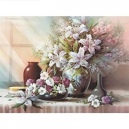 Lilie Vase DIY Diamond Painting, 5D Diamant Paint Kits Kristallartiges Kreuzstichset Full Diamant Malen nach Zahlen für Erwachsene Kinder für Schlafzimmer Büro Wand Dekoration Round Drill,30x40cm von TengYuer