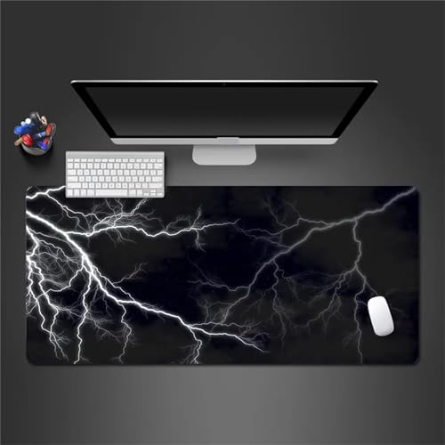 Mauspads Schwarzer Weißer Blitz Gaming Mauspad XXL 1200x600x4mm Mousepad Großes Tischunterlage Computer Zubehör Rutschfest Schreibtischunterlage Waschbar Widerstandsfähig für Büro Laptop Tisch von TengYuer