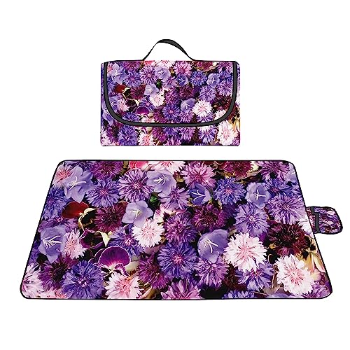 TengYuer Outdoor Picknickdecke 150x200cm Picknickdecke Wasserdicht Weich Tragbar mit Tragegriff für Camping Picknick Wandern Reisen Campingdecke Violette Blume von TengYuer