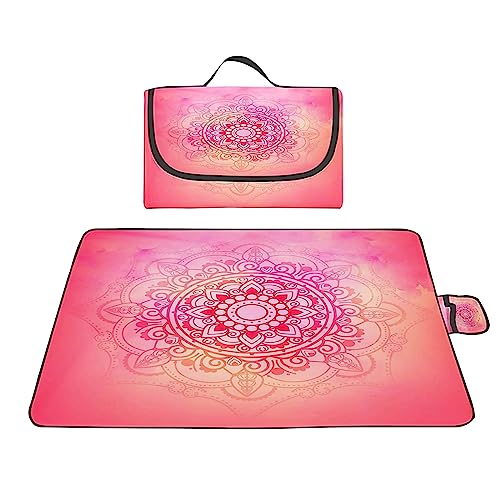 TengYuer Picknickdecke 180x200cm Stranddecke Wasserdicht Sandfrei Isoliert Faltbar Strandmatte mit Tragegriff Outdoor Campingdecke XXL für Camping Parks Strände Picknick Rosa Mandala von TengYuer