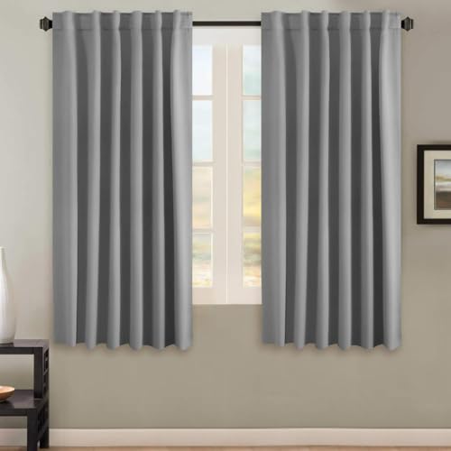 Tenger Home® Gardinen mit Schlaufen und Kräuselband, Verdunkelungsvorhang Verdunkelungsgardine Dekoschal Blickdicht Schlaufenschal Bandschal (Grau, 100x120 cm) von Tenger Home