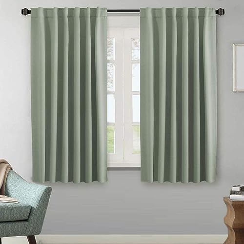 Tenger Home® Gardinen mit Schlaufen und Kräuselband, Verdunkelungsvorhang Verdunkelungsgardine Dekoschal Blickdicht Schlaufenschal Bandschal (Salbei-grün, 120x120 cm) von Tenger Home