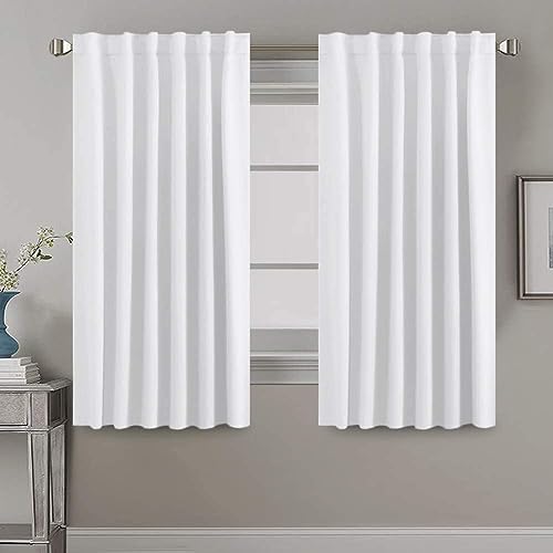 Tenger Home® Gardinen mit Schlaufen und Kräuselband, Verdunkelungsvorhang Verdunkelungsgardine Dekoschal Blickdicht Schlaufenschal Bandschal (Weiß, 120x150 cm) von Tenger Home