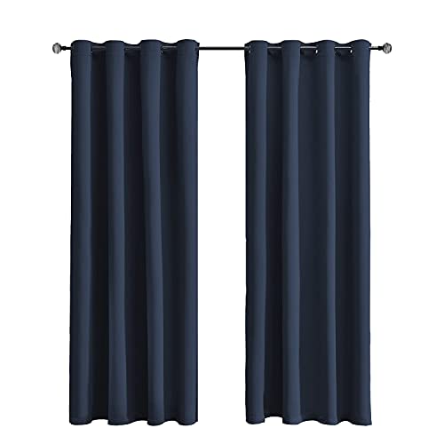 Tenger Home Gardinenschals Verdunkelungsvorhang Gardinen Blickdicht Vorhang Schlafzimmer mit Ösen, 1 Stück (150 x 150 cm, Navy blau) von Tenger Home