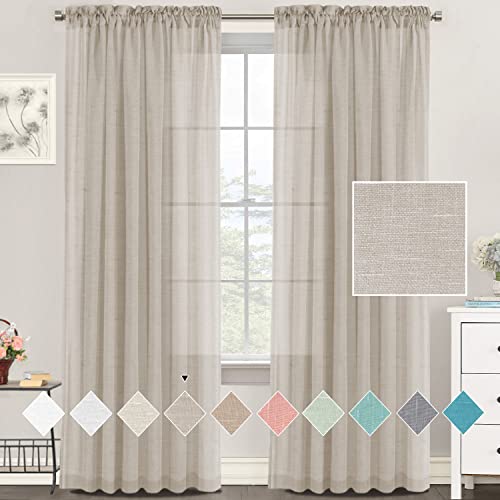 Tenger Home Leinen Vorhang Gardinen Halbtransparent Vorhänge Voile Gardinenschals Schiebevorhänge mit Kräuselband für Wohnzimmer Schlafzimmer,2 Stüc (Leinenfarbe, 150x225 cm) von Tenger Home