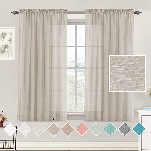 Tenger Home Leinen Vorhang Gardinen Halbtransparent Vorhänge Voile Gardinenschals Schiebevorhänge mit Kräuselband für Wohnzimmer Schlafzimmer,2 Stück (Leinenfarbe, 150x150 cm) von Tenger Home