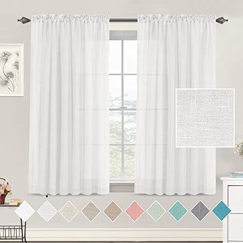 Tenger Home Leinen Vorhang Gardinen Halbtransparent Vorhänge Voile Gardinenschals Schiebevorhänge mit Kräuselband für Wohnzimmer Schlafzimmer,2 Stück (Weiß, B100 x H150 cm) von Tenger Home