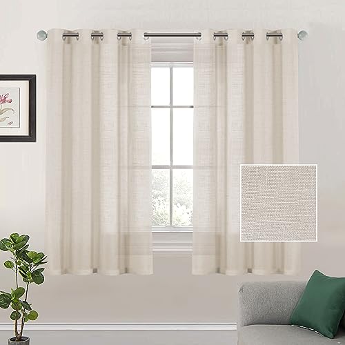 Tenger Home Natur Leinen Gardinen Transparent Vorhänge Voile Gardinen Wohnzimmer Halbtransparent Leinengardine mit Kräuselband Linen Curtains Wohnzimmer 2er Set (Leinenfarbe, B 120 x H 120 cm) von Tenger Home