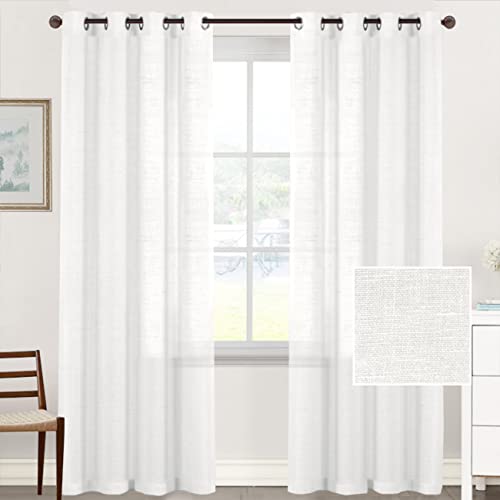 Tenger Home Natur Leinen Gardinen Transparent Vorhänge Voile Gardinen Wohnzimmer Halbtransparent Leinengardine mit Kräuselband Linen Curtains Wohnzimmer 2er Set (Weiß, B 140 x H 145 cm) von Tenger Home