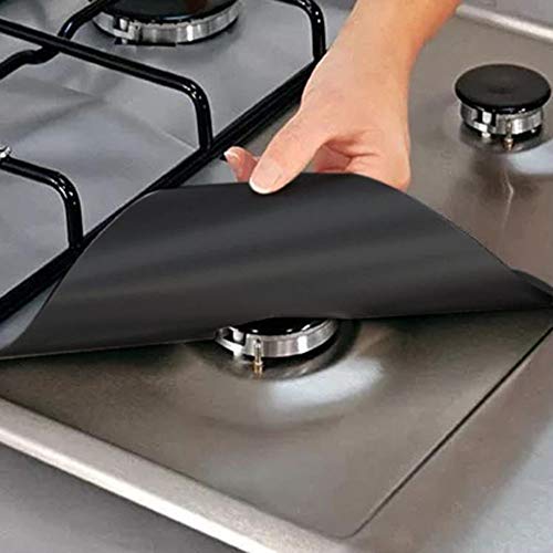 Tenglang 4 PCS Gasherd Brenner Gasbereich Protektoren Abdeckungen Wiederverwendbare Gasherd Brenner Abdeckung Liner Matte Gasherd Brenner Abdeckung Schutz Matte Küche Gadgets (Schwarz) von Tenglang