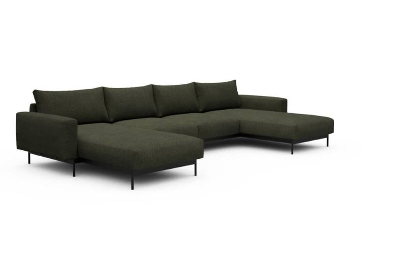 Tenksom Arthon Sofa mit Doppel-Chaiselongues 535 Forest Green - Bouclé PK3 2-Sitzer + Doppellounger - Breite 365 cm (B4) von Tenksom