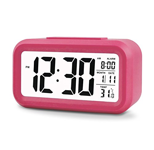 Telisx LED LCD großes Display Wecker Digital horloge-matin Alarm Clock Thermometer Calendar für & # xFF0 C; Digitale Wiederholung Wecker, Snooze Wiederholung und Licht Sensor + Night Light Rose von Tenlacum