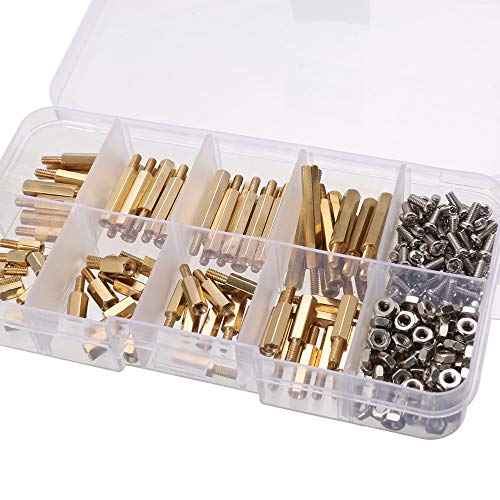 Tenlacum 240pcs M2.5 Hex Male-Female Brass Spacer Standoff Screw Nut Assortment Kit for Raspberry-Pi Spacer (8-Size) von Tenlacum