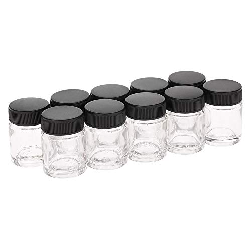 Tenlacum Airbrush-Flaschen aus Glas und PP, 22 ml, mit Kunststoffdeckel, für Airbrushpistolen, 10 Stück von Tenlacum