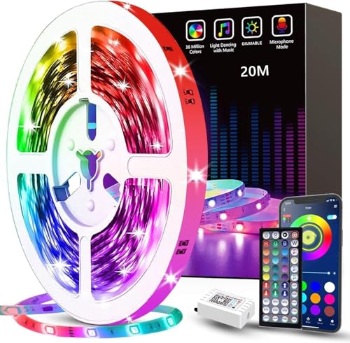 Tenmiro LED Streifen 20m, RGB LED Strip mit Fernbedienung und APP Steuerung, Musik sync Led Band Dimmbar und Farbwechselnd für Zimmer, Haus, Party, Festliche Deko von Tenmiro