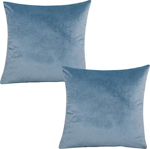 Tennove 55x55cm Samt Kissenbezug 2er Set Soft Zierkissenbezüge Grau Blau Kissenbezüge Dekorativer Kissenbezug Kissenhülle für Sofa Couch Home Schlafzimmer von Tennove