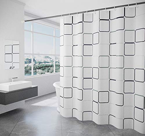 Tennove Duschvorhang 150 x 200cm Dicke Polyester Stoff Geometrisches Badezimmer Duschvorhang Lange Waschbare wasserdichte Badewanne Bad Vorhang Sets mit Haken, Gewichteter Saum von Tennove