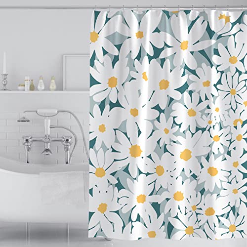 Tennove Duschvorhang 180 x 180cm Dicke Polyester Stoff Blumen Badezimmer Duschvorhang Lange Waschbare wasserdichte Badewanne Bad Vorhang Sets mit Haken, Gewichteter Saum von Tennove