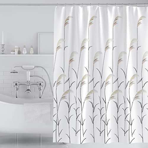 Tennove Duschvorhang 180 x 200cm Dicke Polyester Stoff Pflanzen Schilf Badezimmer Duschvorhang Lange Waschbare wasserdichte Badewanne Bad Vorhang Sets mit Haken, Gewichteter Saum von Tennove