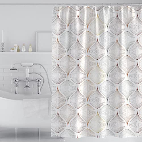 Tennove Duschvorhang 180 x 200cm Dicke Polyester Stoff Geometrisch Badezimmer Duschvorhang Lange Waschbare wasserdichte Badewanne Bad Vorhang Sets mit Haken, Gewichteter Saum von Tennove