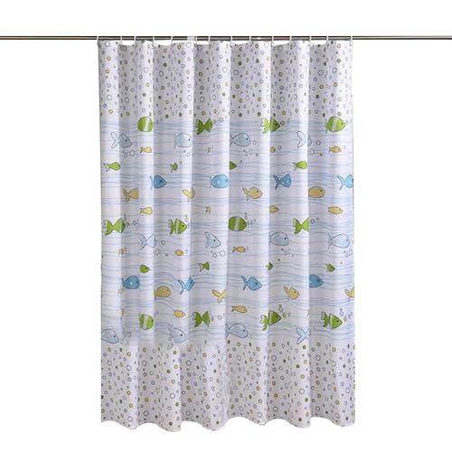 Tennove Duschvorhang 240 x 200cm Dicke Polyester Stoff Cartoon Fish Badezimmer Duschvorhang Lange Waschbare wasserdichte Badewanne Bad Vorhang Sets mit Haken, Gewichteter Saum von Tennove