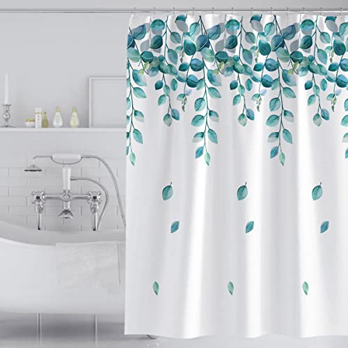 Tennove Duschvorhang 240 x 200cm Dicke Polyester Stoff Pflanzen Blätter Badezimmer Duschvorhang Lange Waschbare wasserdichte Badewanne Bad Vorhang Sets mit Haken, Gewichteter Saum von Tennove