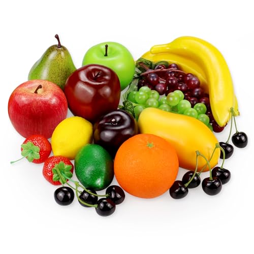 20 Stück Gefälschte Früchte, künstliche Früchte Dekor für Party Küche Tisch Centerpiece, künstliche Obst Äpfel Orangen Fake Trauben von Tenorbass