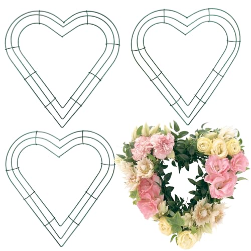 3 Pcs Herz Kranz Frame, dunkelgrün Herz geformt Draht Kranz Frame 12 Zoll Metalldraht Kranz Formen für Herzkranz DIY Handwerk, Weihnachten Blume Kranz Frame für Dekoration Hochzeit Urlaub Party von Tenorbass
