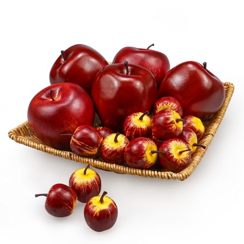 Tenorbass 15 Stück künstliche Äpfel, künstliche rote Äpfel Früchte Simulation realistisch gefälschter Apfel, dekorativer Esstisch Korb künstliche Äpfel(5 Stück dunkelrote Äpfel + 10 Stück Mini-Äpfel) von Tenorbass