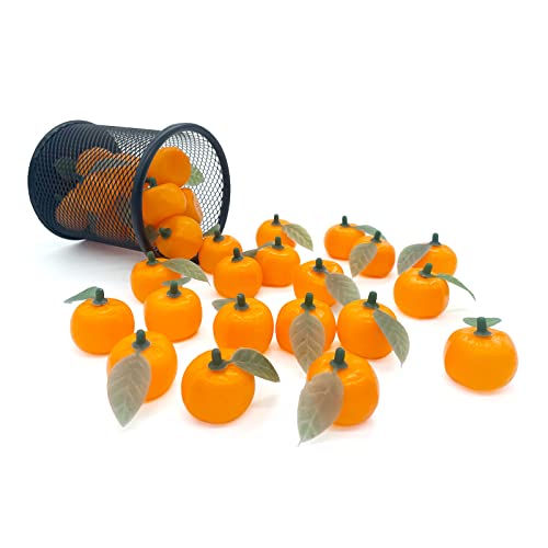 Tenorbass 30 Pcs Mini gefälschte Früchte, künstliche Kunststoff Orangen Früchte Party Dekorationen Schüssel gefälschte Mandarine mit Blättern Mini Obst DIY Haarbänder, Baby-Dusche-Dekor von Tenorbass