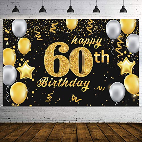 Tenrany Home 60 Geburtstag Party Dekoration, Extra Große Schwarz Gold" Happy 60th Birthday" Banner Hintergrund für Geburtstag Geburtstag Deko (60th) von Tenrany Home