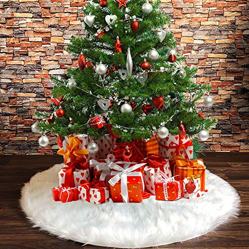 Tenrany Home Reine Weiße Plüsch Weihnachtsbaum Rock, Groß Kunstfell Weihnachtsbaumdecke Christbaumständer Teppich für Weihnachten Neujahr Party Dekoration(White, 36 inches) von Tenrany Home