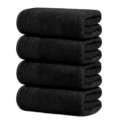 Tens Towels Große Badetücher, 100% Baumwolle, 76.2x152.4 cm, extra große Badetücher, schnell trocknend, perfekte Badetücher für den täglichen Gebrauch (4 Stück) (Schwarz) von Tens Towels