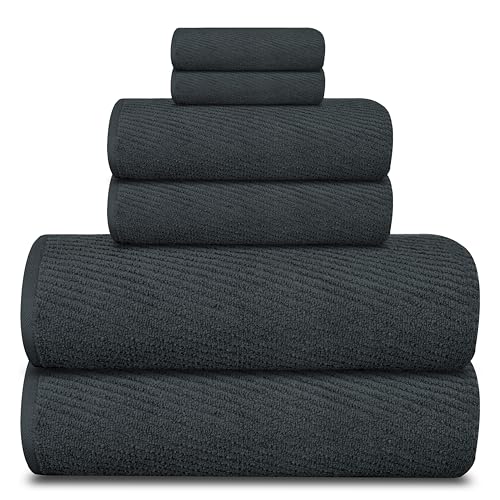 Tens Towels Zero Twist Handtuch-Set, 2 Badetücher, 2 Handtücher, 2 Handtücher, 100 % Baumwolle, leicht, extra saugfähig, außergewöhnliche Weichheit, perfekt für Badezimmer (Dunkelgrau) von Tens Towels