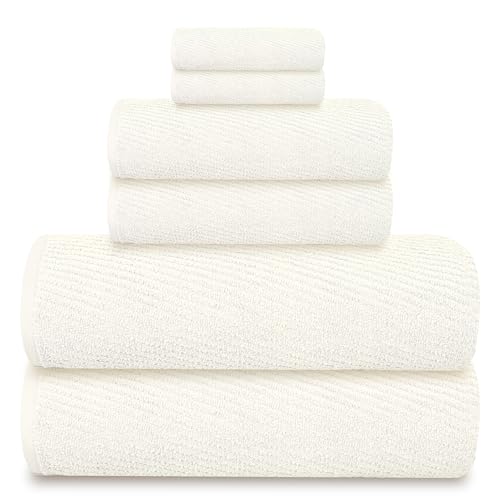 Tens Towels Zero Twist Handtuch-Set, 2 Badetücher, 2 Handtücher, 2 Handtücher, 100 % Baumwolle, leicht, extra saugfähig, außergewöhnliche Weichheit, perfekt für Badezimmer (Elfenbein), 6 Stück von Tens Towels