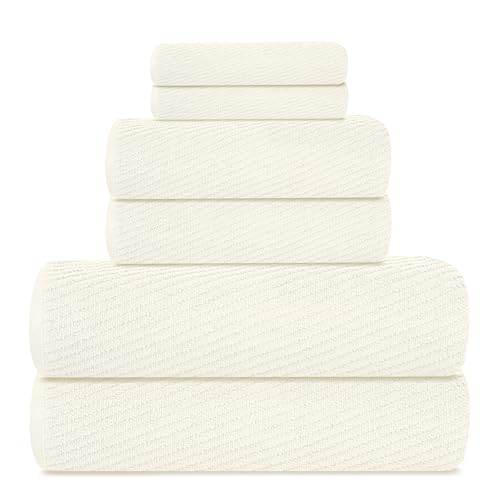 Tens Towels Zero Twist Handtuch-Set, 2 Badetücher, 2 Handtücher, 2 Handtücher, 100 % Baumwolle, leicht, extra saugfähig, außergewöhnliche Weichheit, perfekt für Badezimmer (Elfenbein), 6 Stück von Tens Towels
