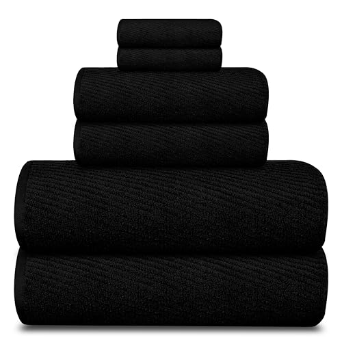 Tens Towels Zero Twist Handtuch-Set, 2 Badetücher, 2 Handtücher, 2 Handtücher, 100 % Baumwolle, leicht, extra saugfähig, außergewöhnliche Weichheit, perfekt für Badezimmer (schwarz), 6 Stück von Tens Towels