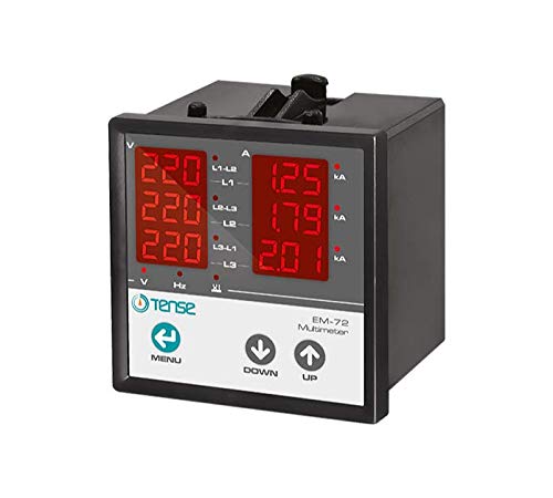 Tense EM-72 Einbaumessgerät Multimeter zur Messung von Strom (100mA-5A), Spannung und Frequenz in 3-Phasigen Netzwerken - Für Schalttafel und Fronteinbau - Kompakte Bauform von Tense Elektronik