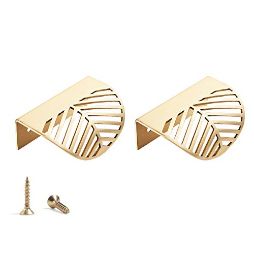 TentHome 2 Stück Modern Möbelgriff Schubladengriff Schrankgriff versteckt Spiegelschrankgriff Messing Türgriff Klemmgriff Griffe für Schrank Schubladen Kommode (Klein(60 x 41x 23mm), Gold1) von TentHome