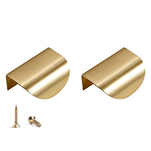 TentHome 2 Stück Modern Möbelgriff Schubladengriff Schrankgriff versteckt Spiegelschrankgriff Messing Türgriff Klemmgriff Griffe für Schrank Schubladen Kommode (Klein(60 x 41x 23mm), Gold2) von TentHome